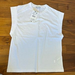 Zara Cap Sleeve T-Shirt White Size Small
